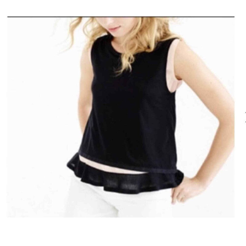 J.Crew Women's Double Layer Ruffle Hem Tank Top Black Size Mediium